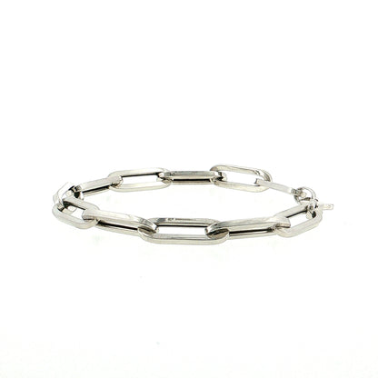 7.5" Hollow Paperclip Chain Bracelet 14k White Gold