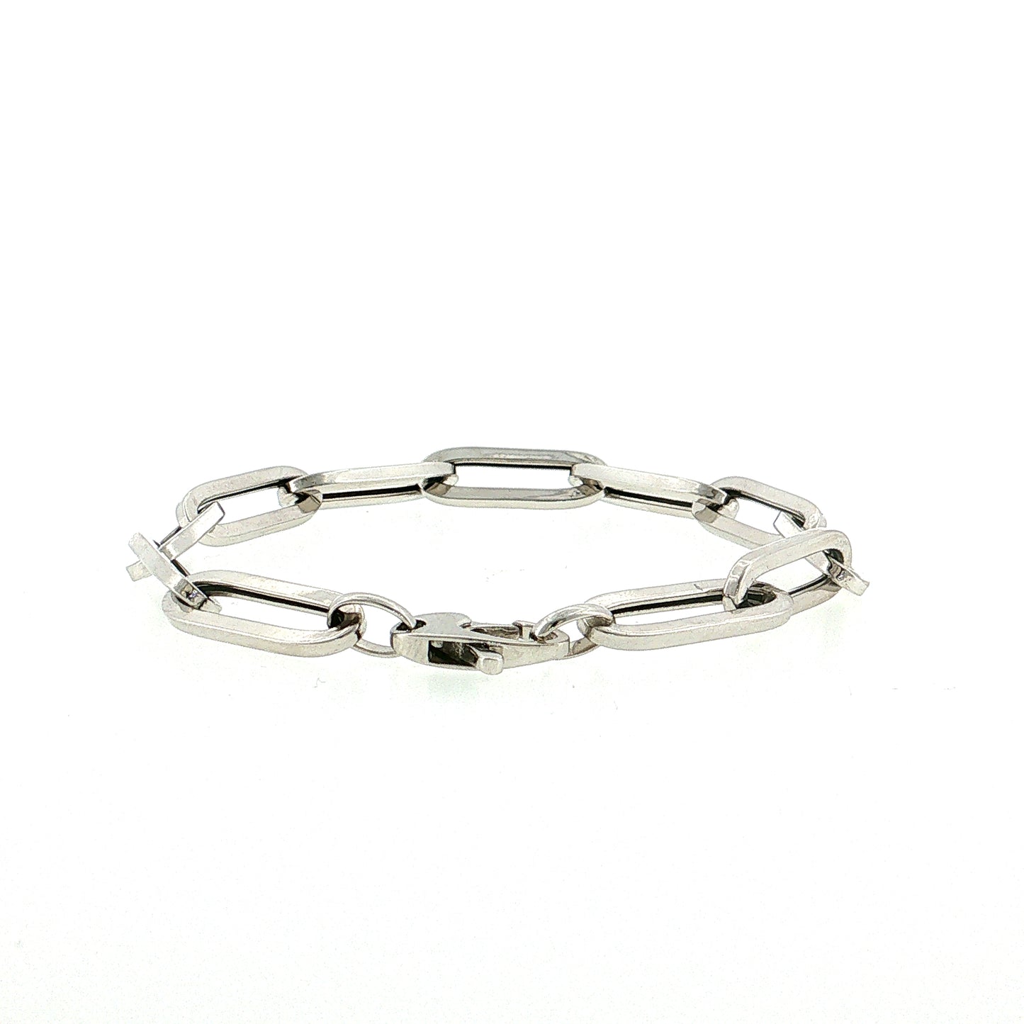 7.5" Hollow Paperclip Chain Bracelet 14k White Gold