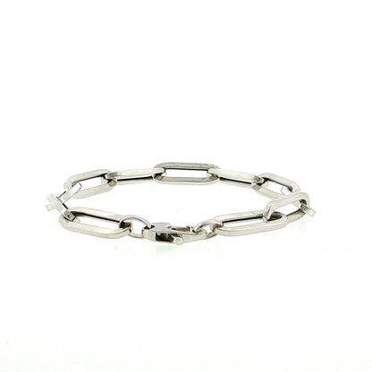 7.5" Hollow Paperclip Chain Bracelet 14k White Gold