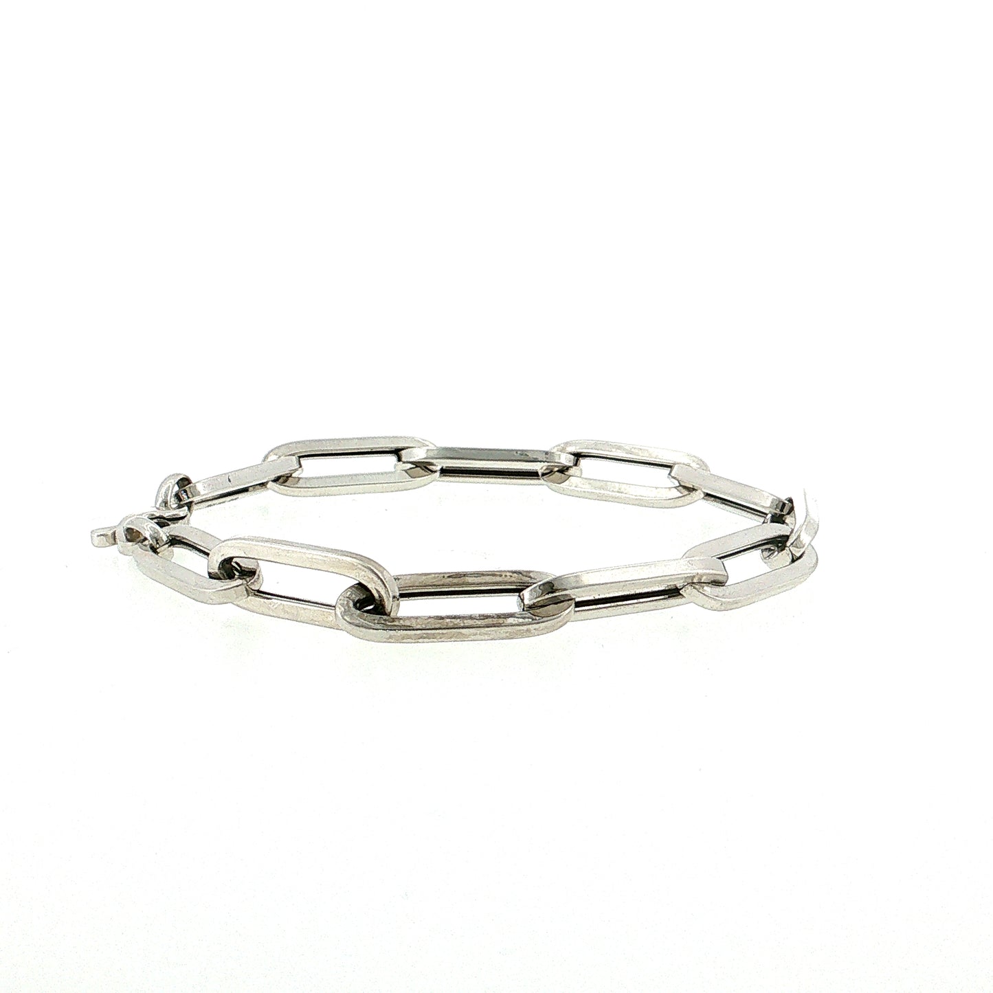 7.5" Hollow Paperclip Chain Bracelet 14k White Gold