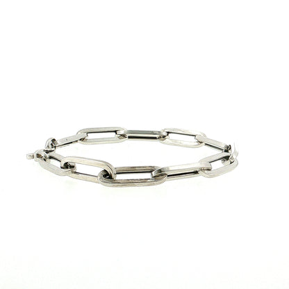 7.5" Hollow Paperclip Chain Bracelet 14k White Gold