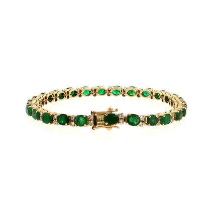 8.75 Emerald & Diamond Line Bracelet 18k Yellow Gold