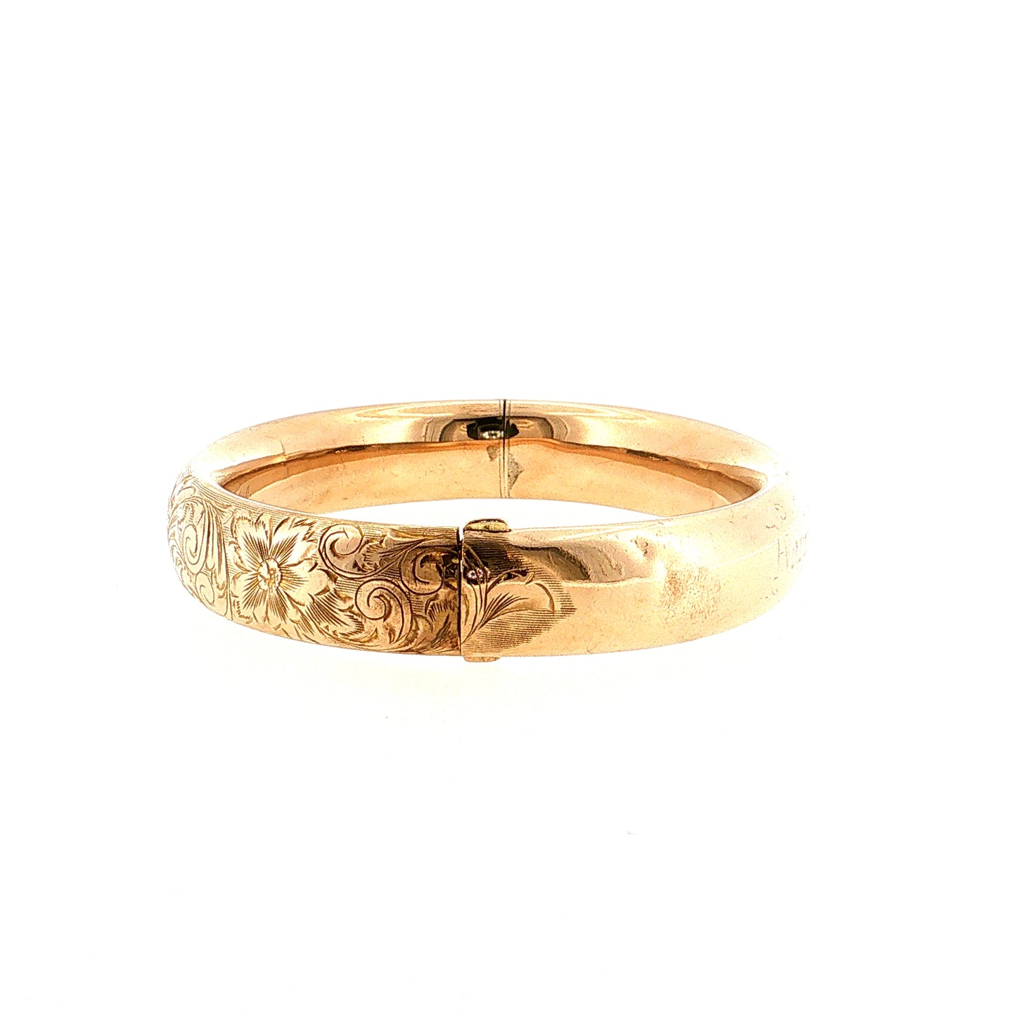 Antique Art Nouveau Floral Bangle Bracelet 10k Rose Gold