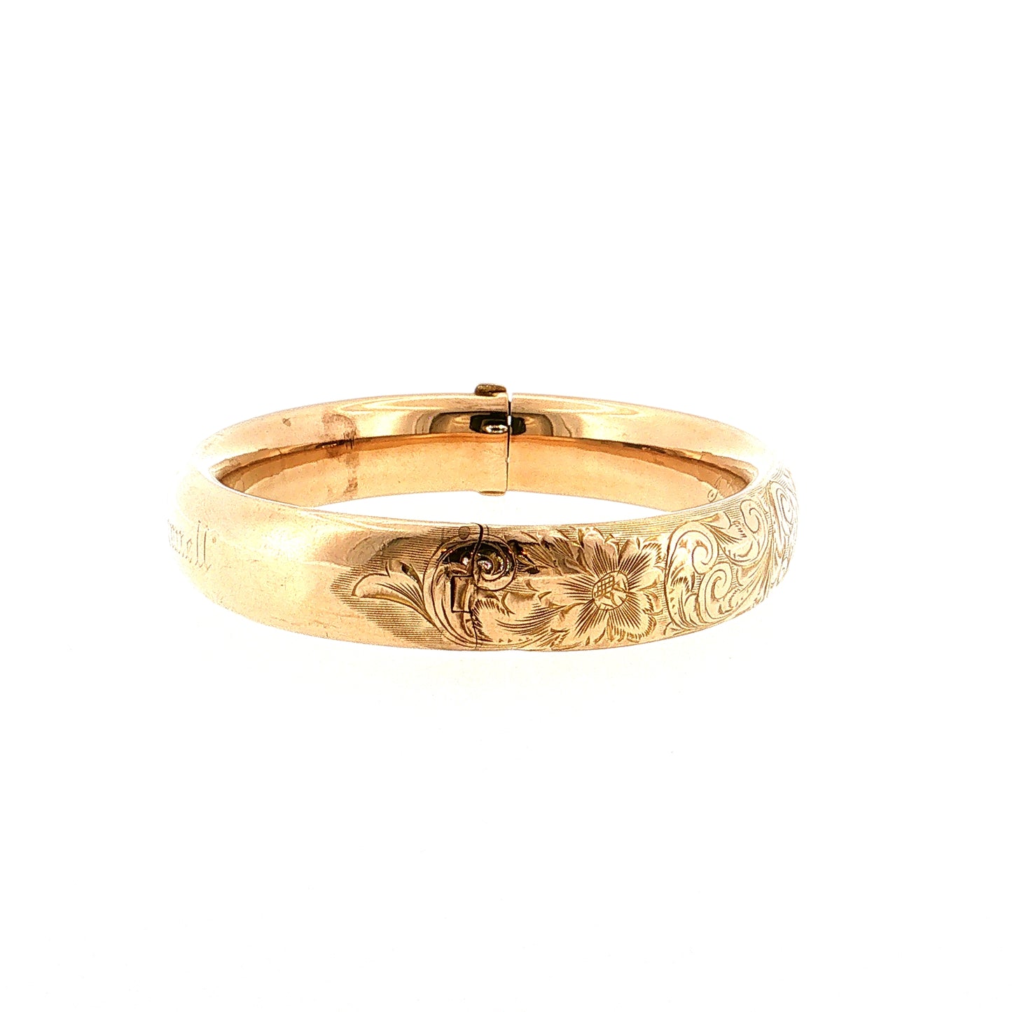 Antique Art Nouveau Floral Bangle Bracelet 10k Rose Gold