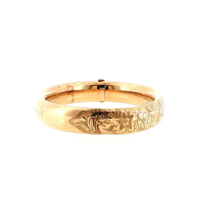 Antique Art Nouveau Floral Bangle Bracelet 10k Rose Gold