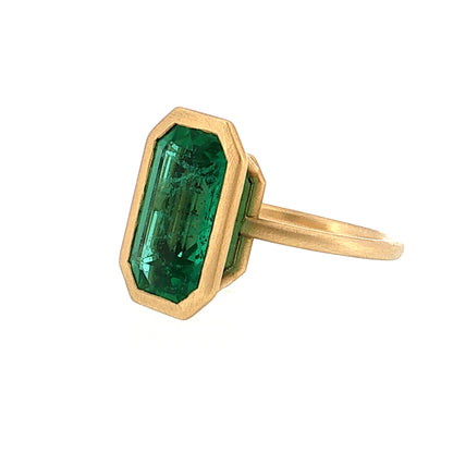 4.88 Emerald Cut Emerald Cocktail Ring 18k Yellow Gold