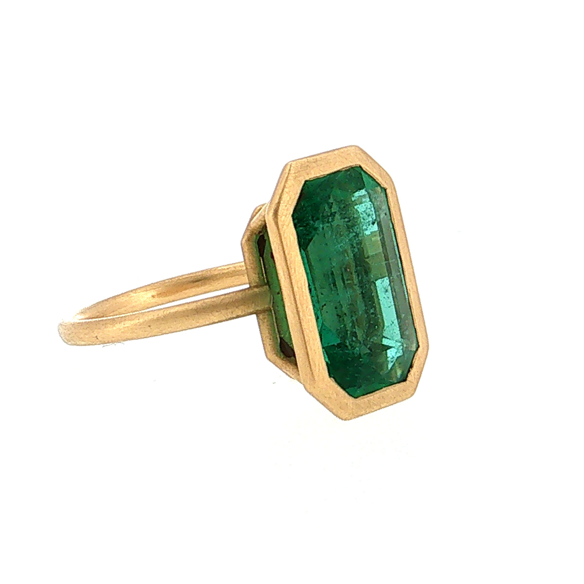 4.88 Emerald Cut Emerald Cocktail Ring 18k Yellow Gold