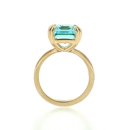 6.41 Emerald Cut Aquamarine Cocktail Ring 14k