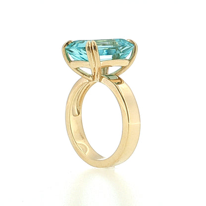 6.41 Emerald Cut Aquamarine Cocktail Ring 14k