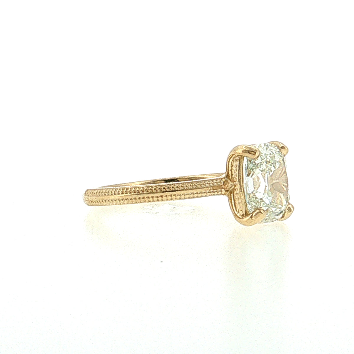 2.03 Elongated Old Mine Cushion Diamond Solitaire Ring 14k