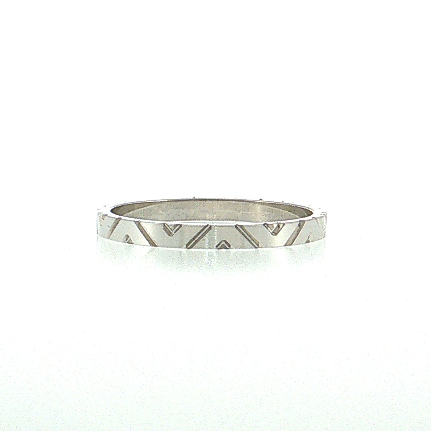 Flat Edge Geometric Engraved Wedding Band 14k White Gold
