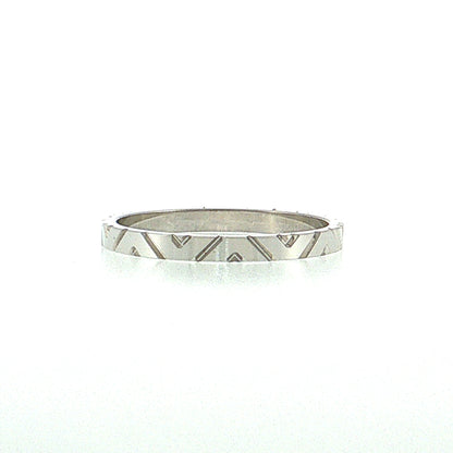 Flat Edge Geometric Engraved Wedding Band 14k White Gold