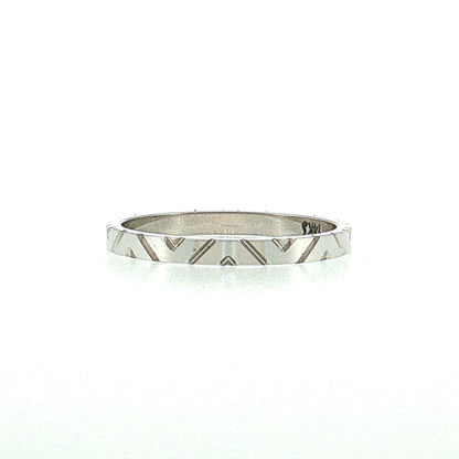 Flat Edge Geometric Engraved Wedding Band 14k White Gold