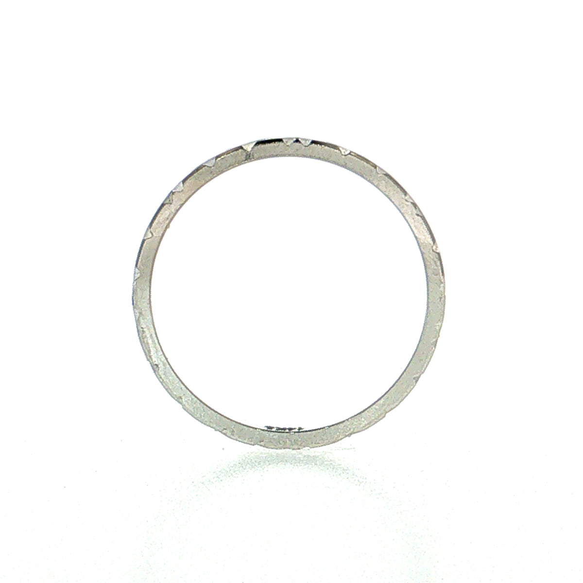 Flat Edge Geometric Engraved Wedding Band 14k White Gold