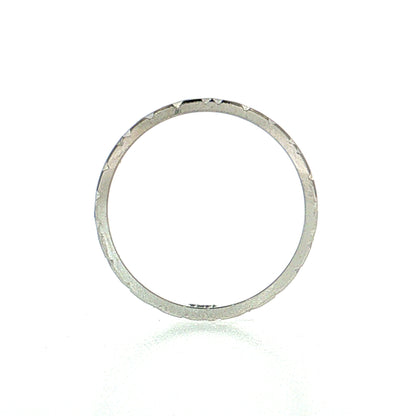 Flat Edge Geometric Engraved Wedding Band 14k White Gold