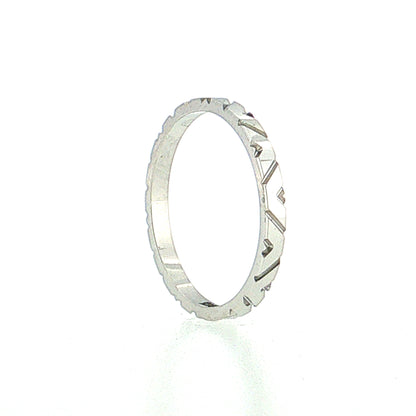 Flat Edge Geometric Engraved Wedding Band 14k White Gold