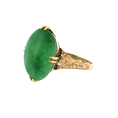 9.59 Antique Victorian Jadeite Cabochon Cocktail Ring 18k Rose Gold