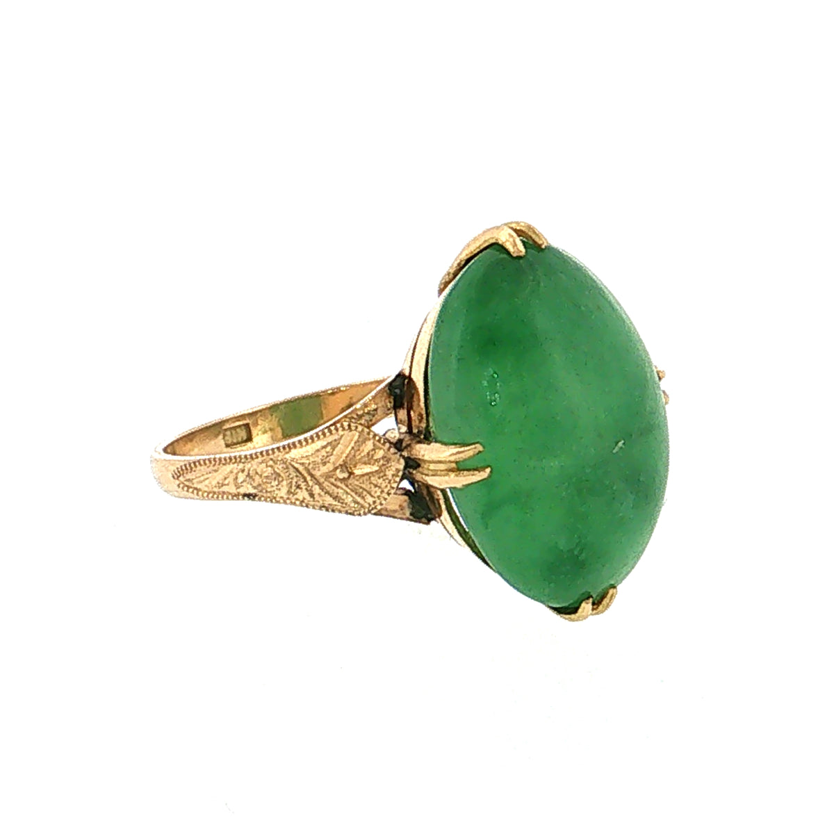 9.59 Antique Victorian Jadeite Cabochon Cocktail Ring 18k Rose Gold