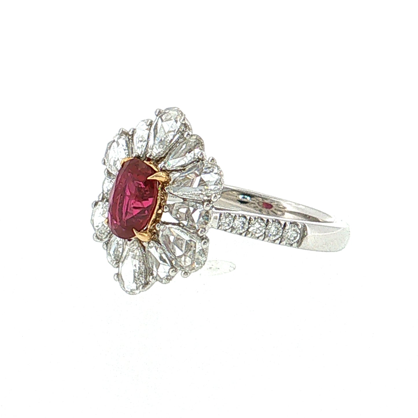 1.05 Ruby & Diamond Flower Cocktail Ring Platinum