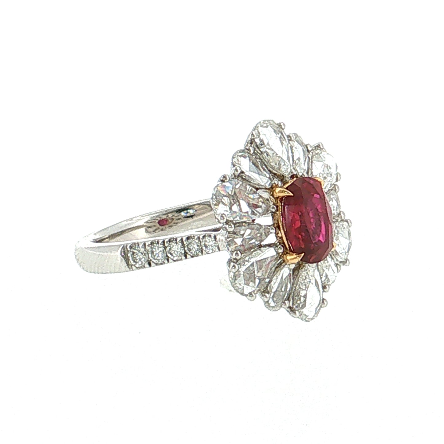1.05 Ruby & Diamond Flower Cocktail Ring Platinum
