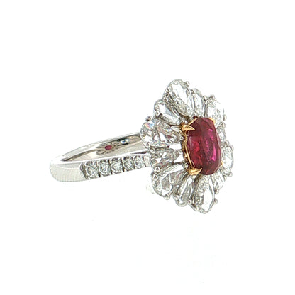 1.05 Ruby & Diamond Flower Cocktail Ring Platinum