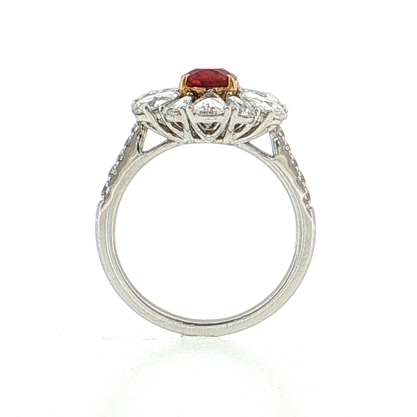 1.05 Ruby & Diamond Flower Cocktail Ring Platinum