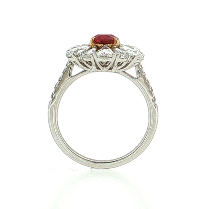 1.05 Ruby & Diamond Flower Cocktail Ring Platinum