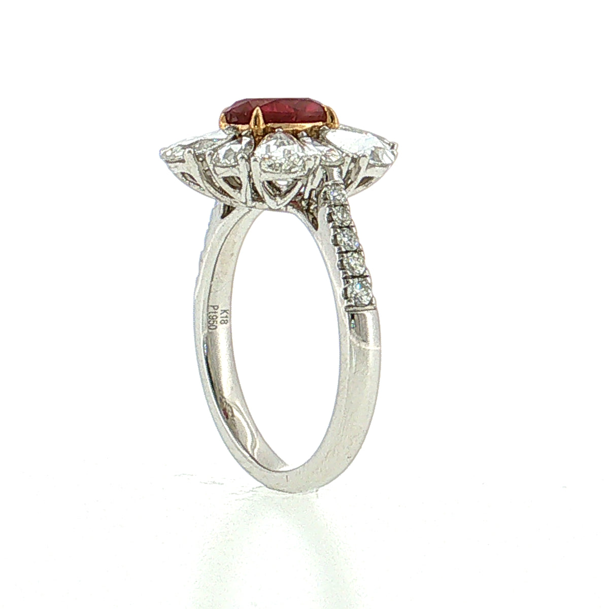 1.05 Ruby & Diamond Flower Cocktail Ring Platinum