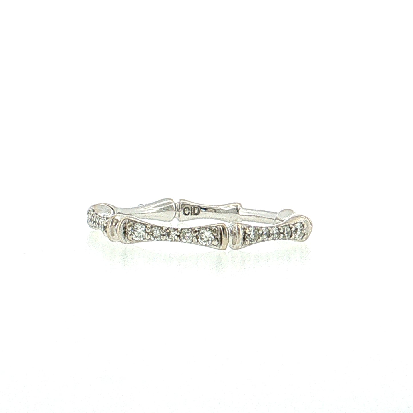.14 Diamond Bamboo Pave Stacking Ring 14k White Gold