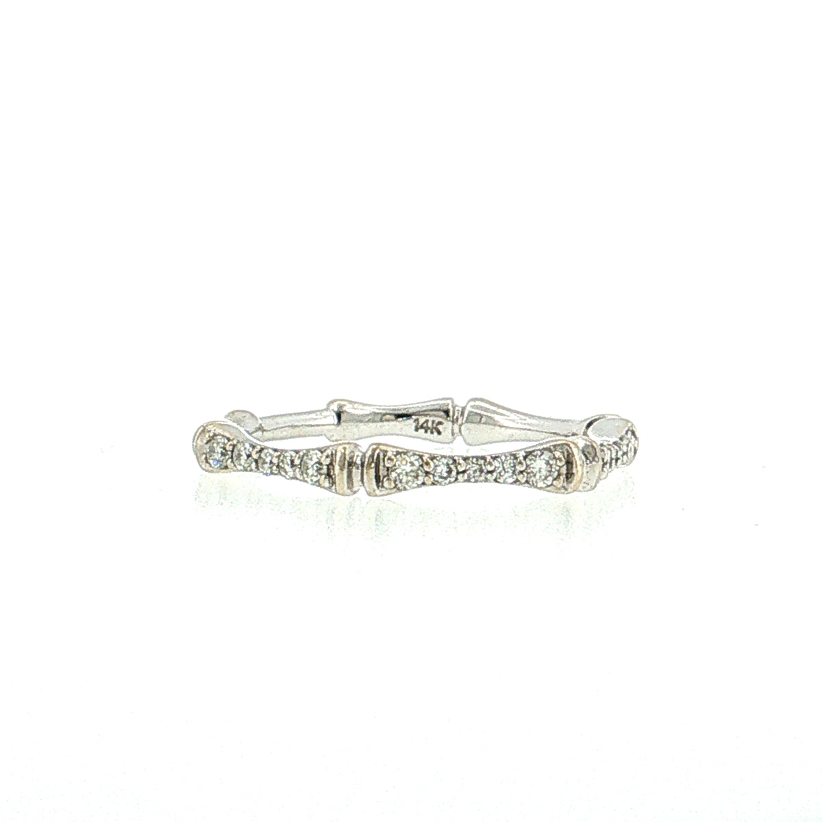 .14 Diamond Bamboo Pave Stacking Ring 14k White Gold