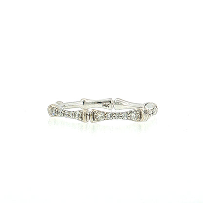 .14 Diamond Bamboo Pave Stacking Ring 14k White Gold