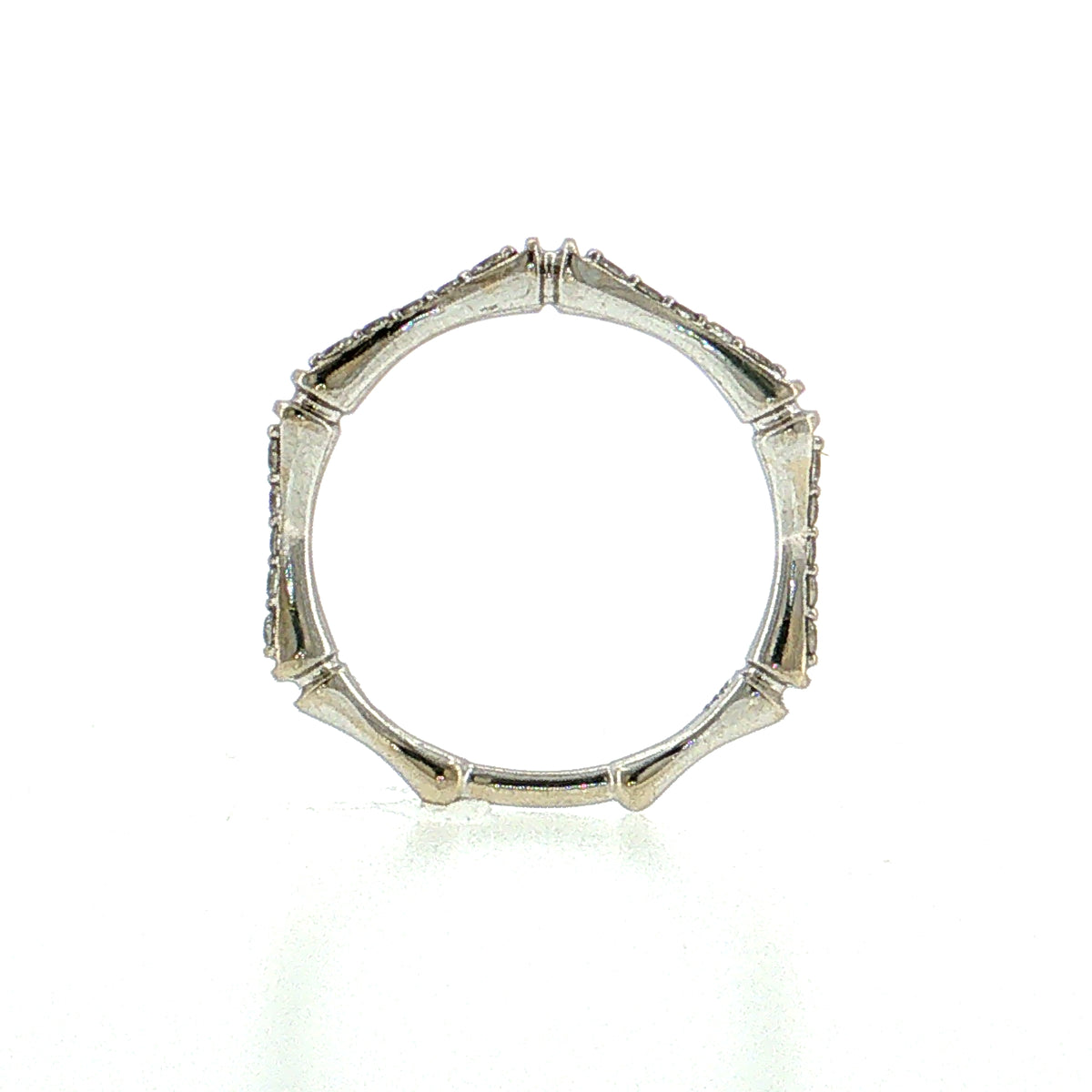 .14 Diamond Bamboo Pave Stacking Ring 14k White Gold