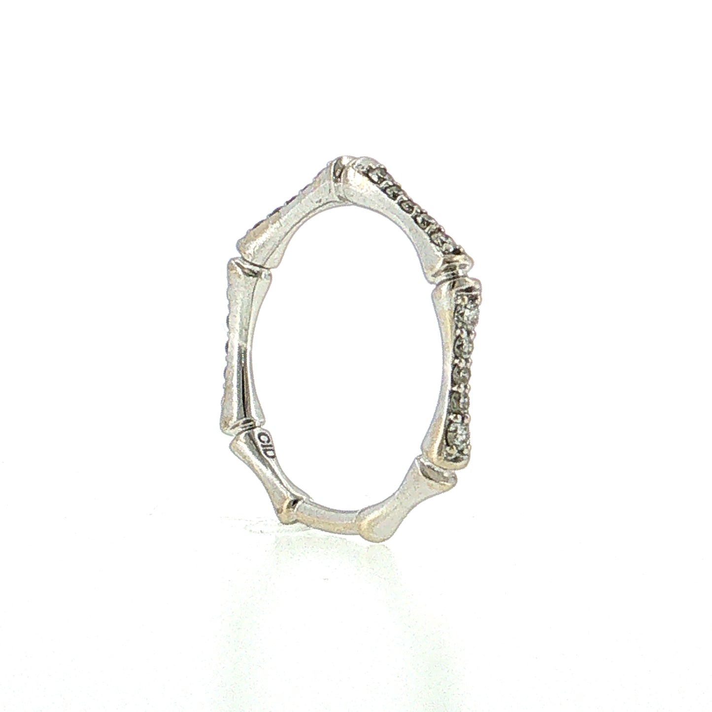.14 Diamond Bamboo Pave Stacking Ring 14k White Gold