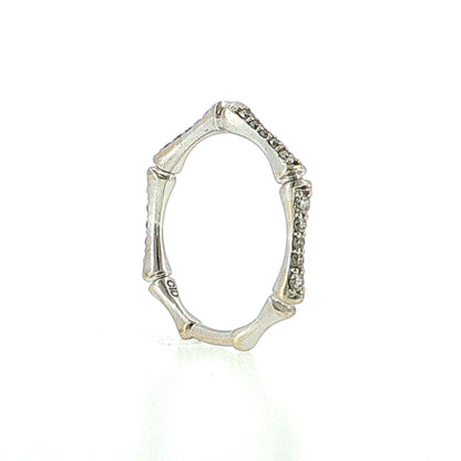 .14 Diamond Bamboo Pave Stacking Ring 14k White Gold