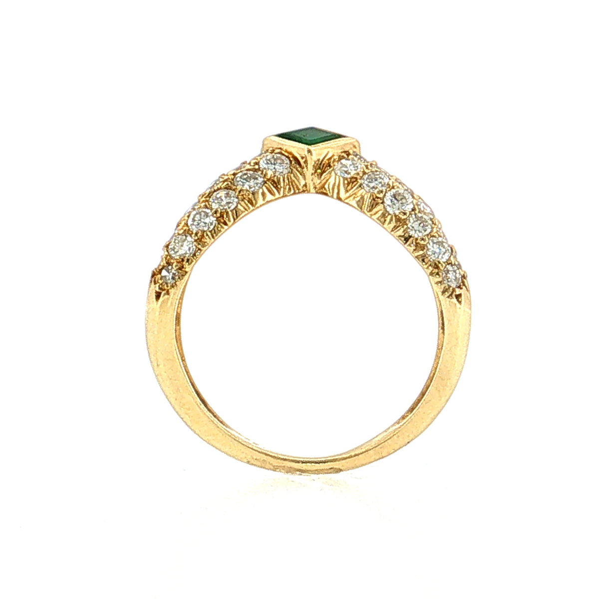 .50 Diamond & Emerald Stacking Ring 18K Yellow Gold