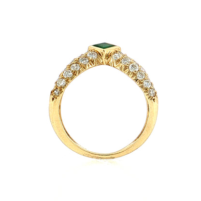 .50 Diamond & Emerald Stacking Ring 18K Yellow Gold