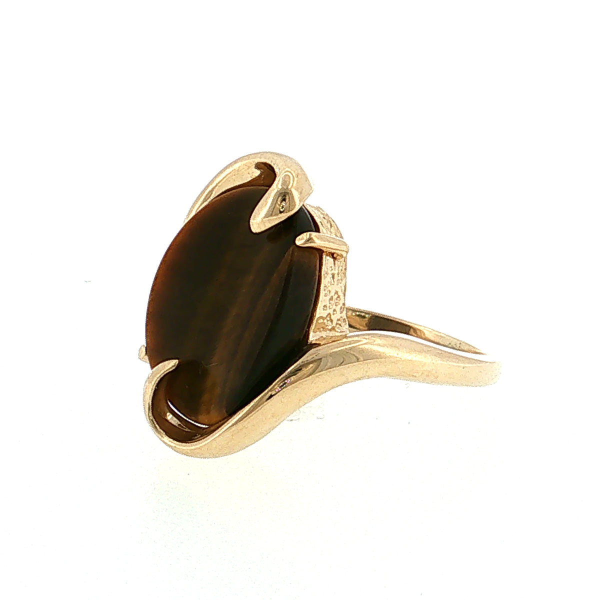 Cabochon Tiger's Eye Cocktail Ring 14k Yellow Gold