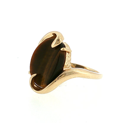 Cabochon Tiger's Eye Cocktail Ring 14k Yellow Gold