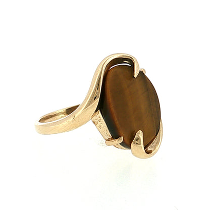 Cabochon Tiger's Eye Cocktail Ring 14k Yellow Gold