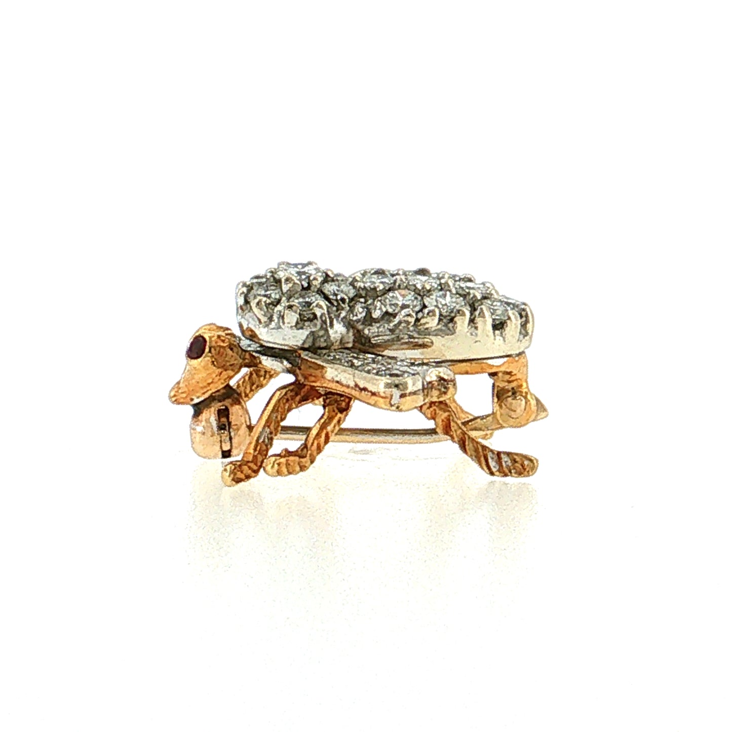 Diamond & Ruby Bee Brooch 14k Two-Tone 14k Gold