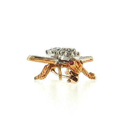 Diamond & Ruby Bee Brooch 14k Two-Tone 14k Gold