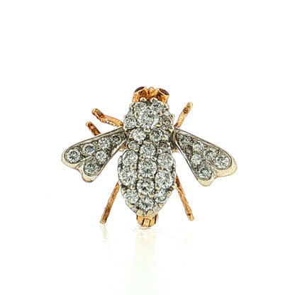 Diamond & Ruby Bee Brooch 14k Two-Tone 14k Gold