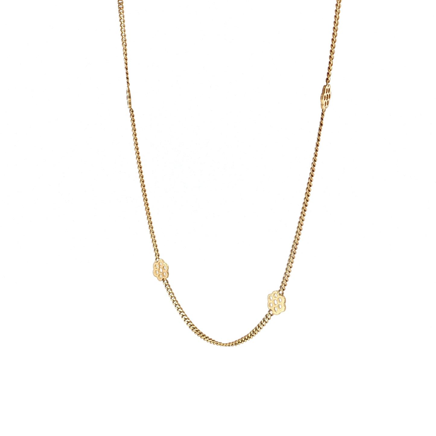 28 Inch Italian Flower Station Curb Chain Necklace 14k