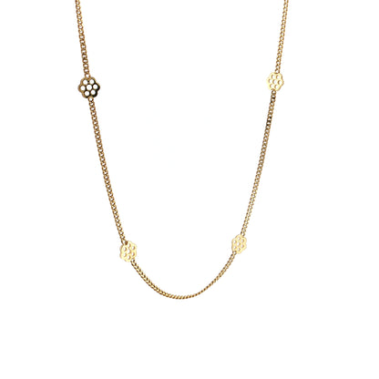 28 Inch Italian Flower Station Curb Chain Necklace 14k