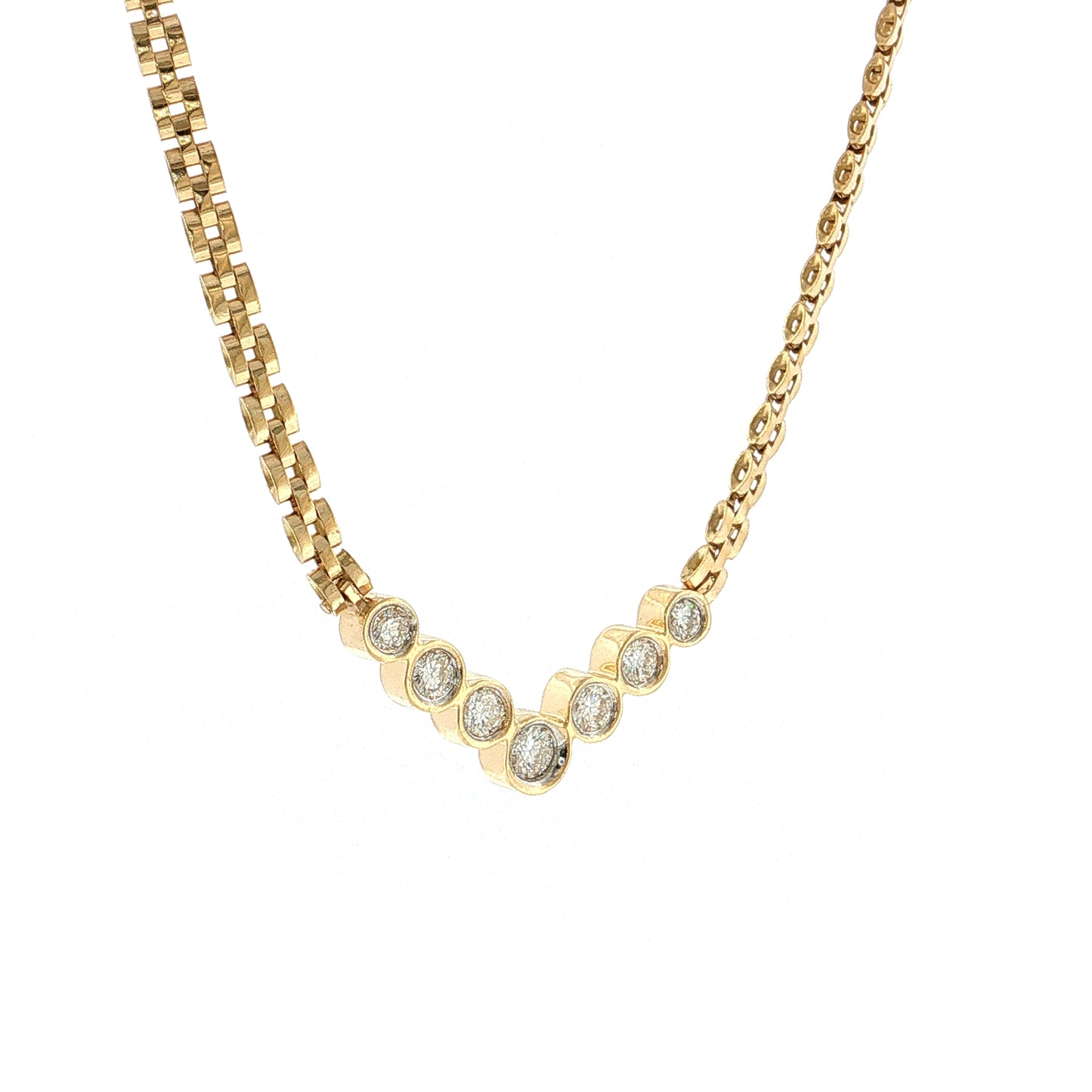 .89 Graduated Diamond V-Shape Necklace 14k