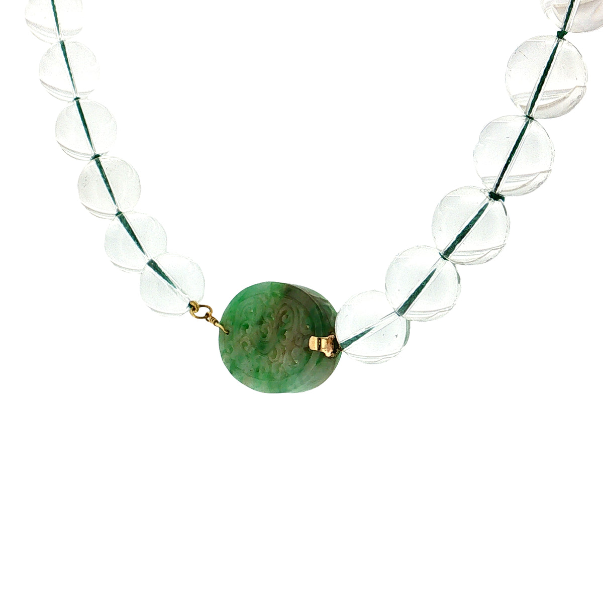Jadeite & Quartz Beaded Necklace 18k Yellow Gold