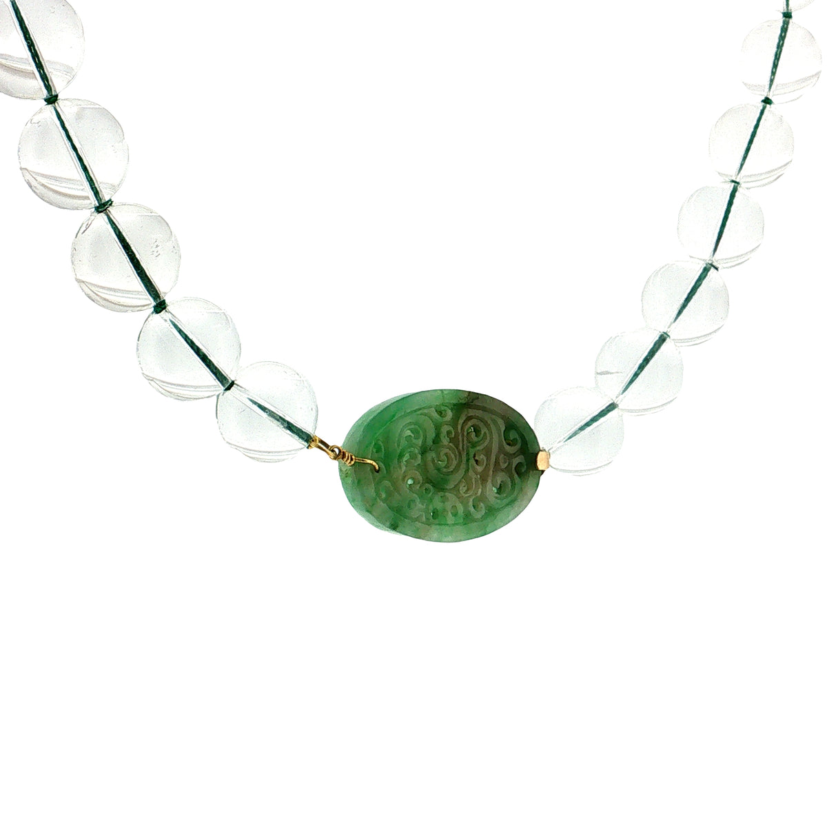 Jadeite & Quartz Beaded Necklace 18k Yellow Gold