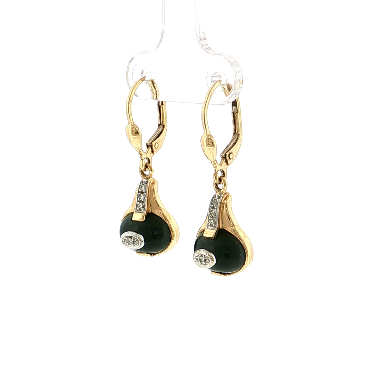 Vintage Mid-Century Diamond & Onyx Drop Earrings 14k
