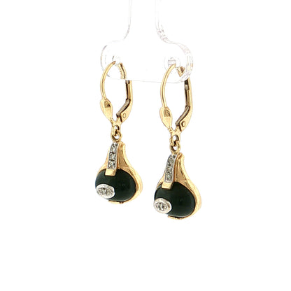 Vintage Mid-Century Diamond & Onyx Drop Earrings 14k