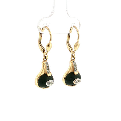 Vintage Mid-Century Diamond & Onyx Drop Earrings 14k